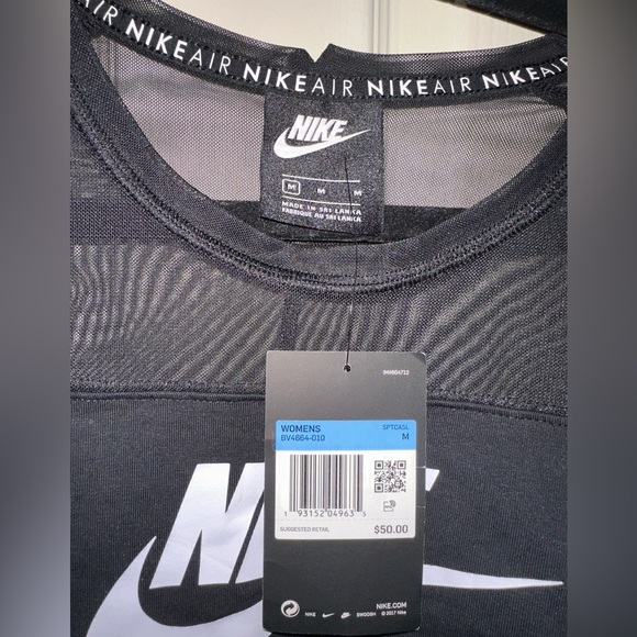 NWT Nike Women's Black Logo front Mesh long sleeve bodysuit streetwear M sporty - Picture 3 of 11